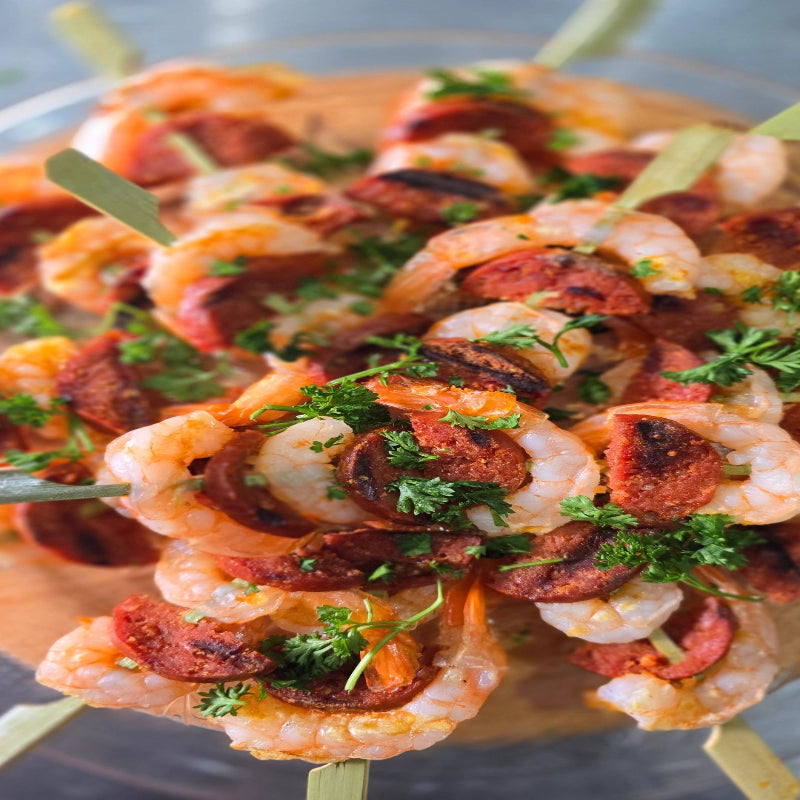 Gamba-spies met chorizo en peterselie