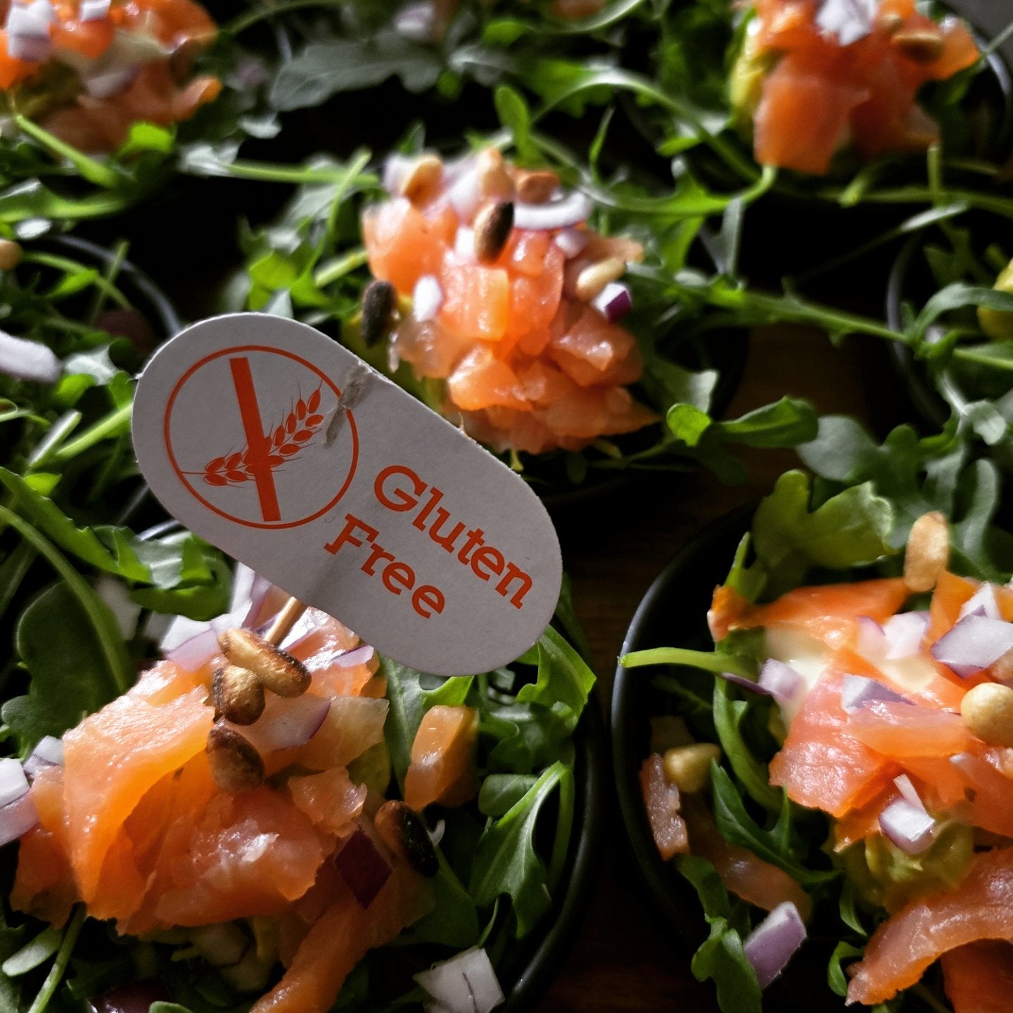 Lactosevrij // Zalmshot met o.a. avocadomousse, rucola en zonder mayonaise