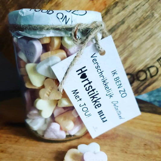 'Een beetje liefde' in glazen pot pastel — Afhalen